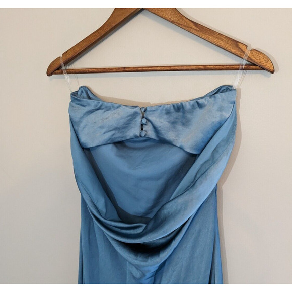 Showpo Charlita Steel Blue Maxi Dress Strapless Cowl Back Satin Dress Size 4 - Picture 6 of 11